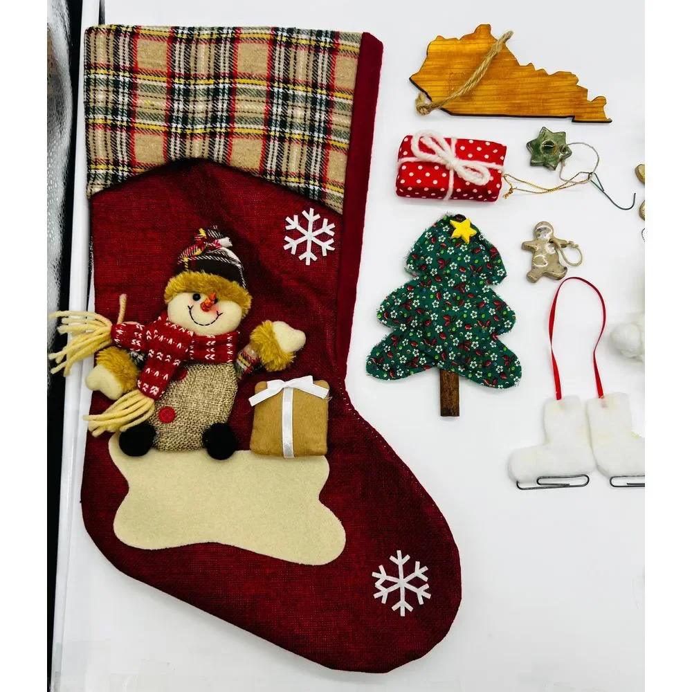 Christmas Tree‎ Ornaments Lot Vintage Homemade Stocking Decoration 80s Snowman